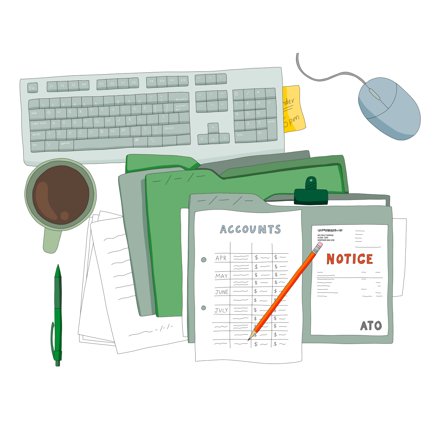 drawing of accounting document with ATO tax audit notice