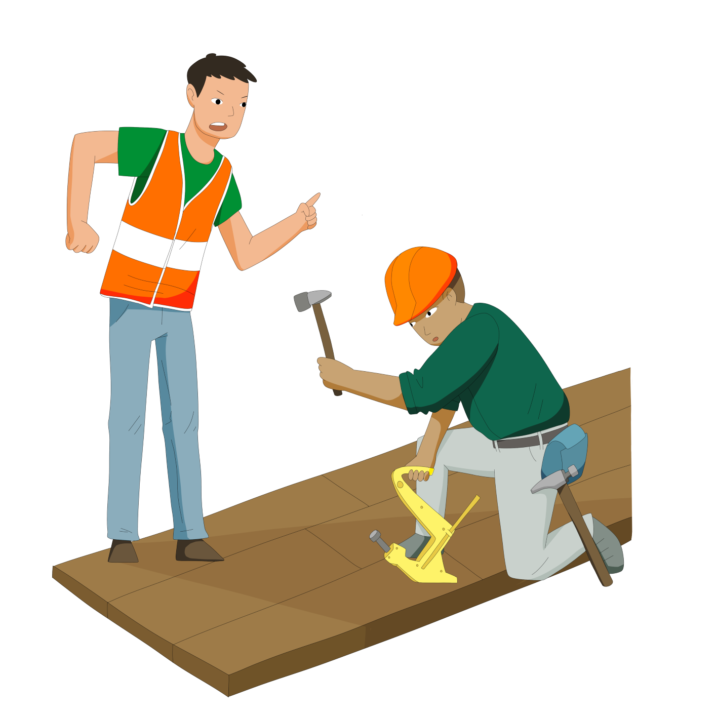drawing of a worker hammering a nail