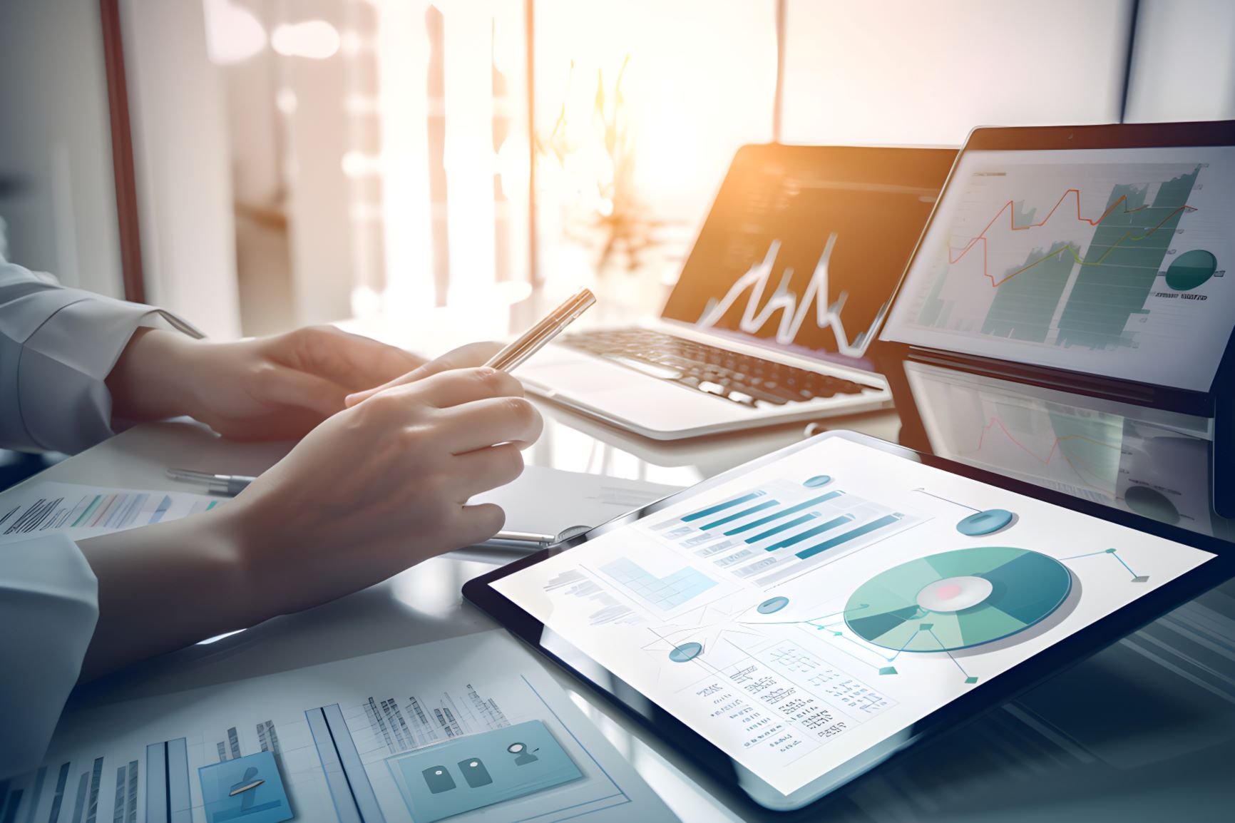 Financial performances displayed on screens