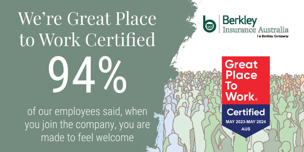 Berkley Australia Businesses Receive "Great Place to Work" Certification