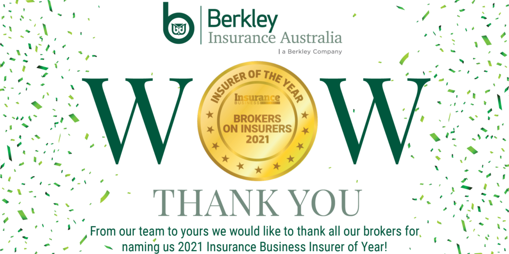 Berkley Insurance Australia won Insurance Business Insurer of the Year 2021